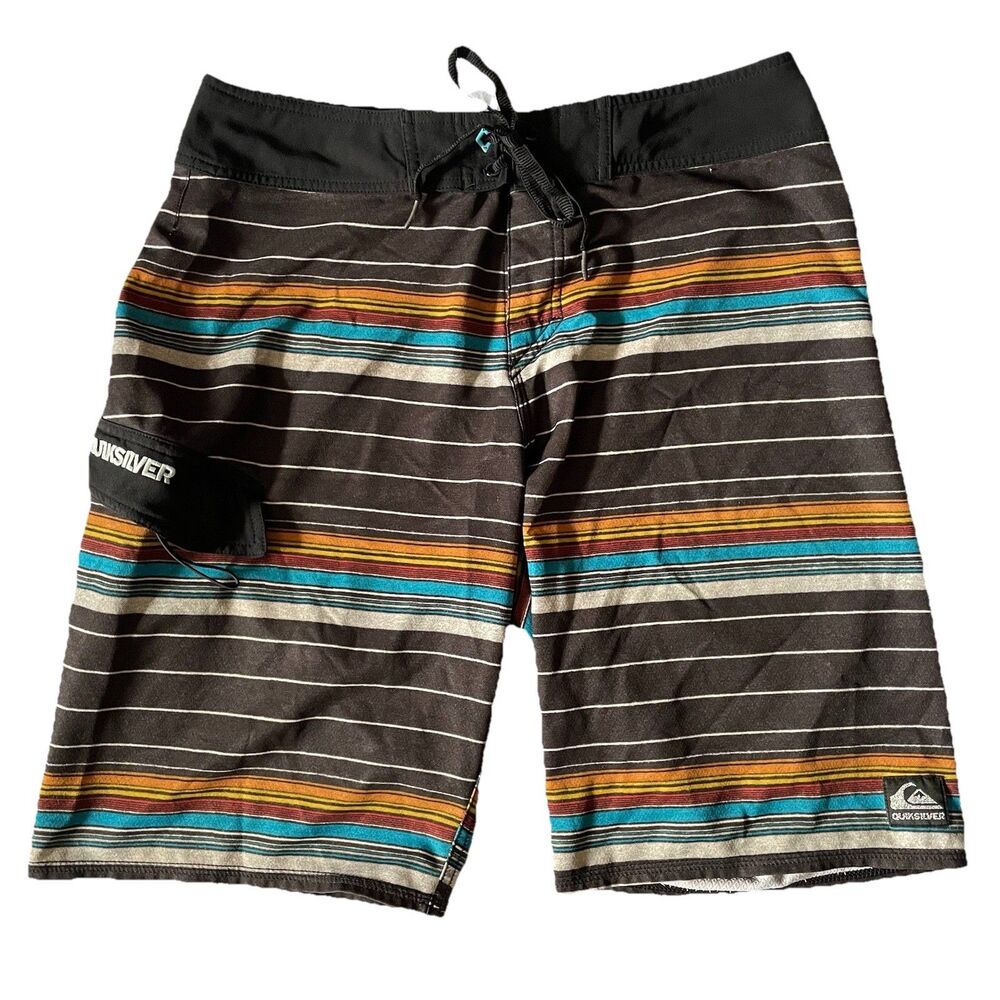 RARE VINTAGE QUICKSILVER Sample Board Shorts Stripes Sz 32 11" inseam